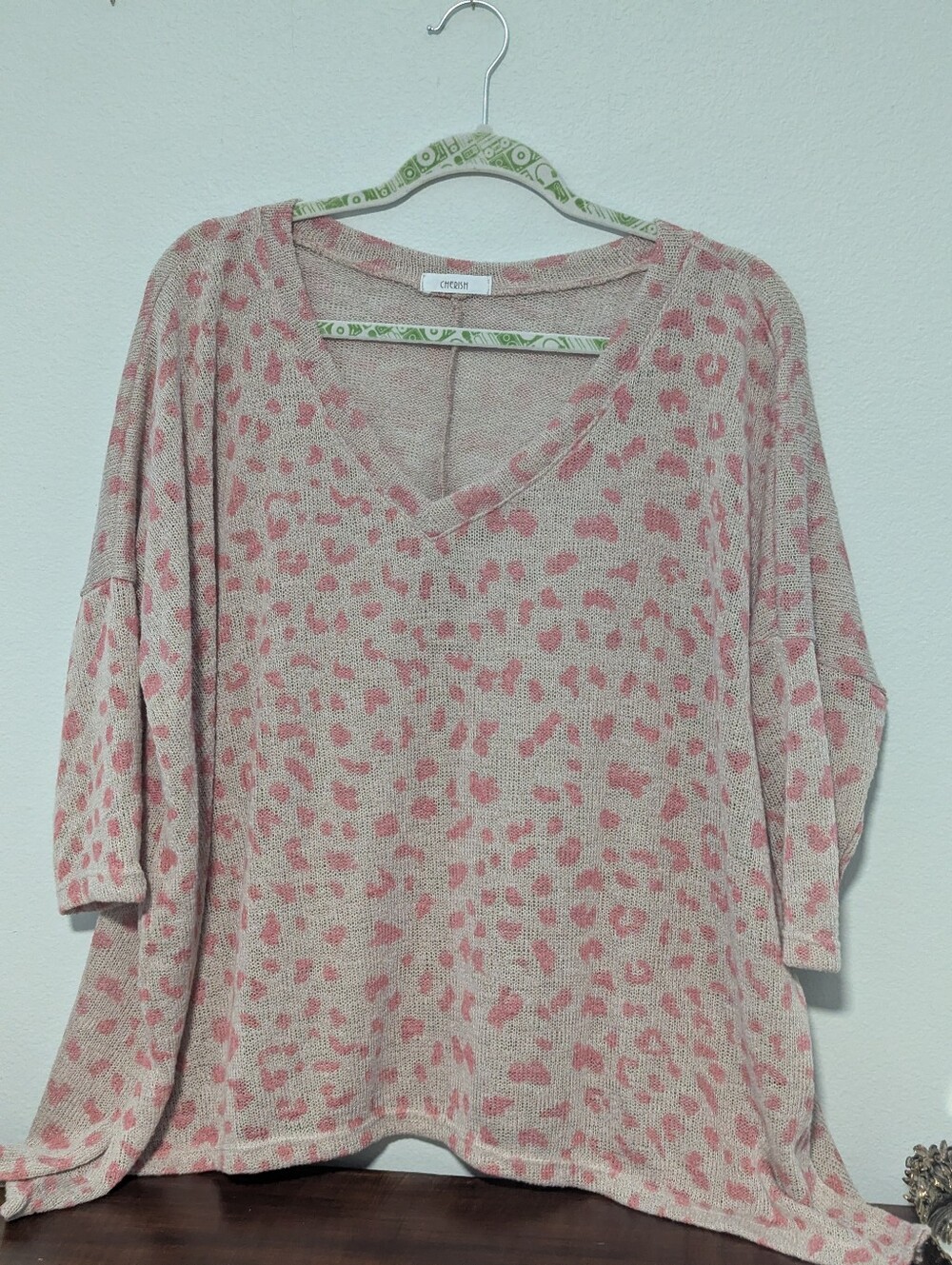 Cherish Pink Leopard-Print V-Neck Knit Top